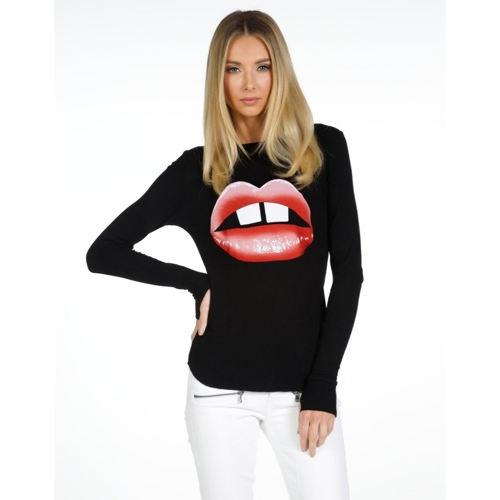 LAUREN MOSHI // Ltd Ed Edda short sleeve gap tooth lips soft vintage feel tee - Picture 3 of 12